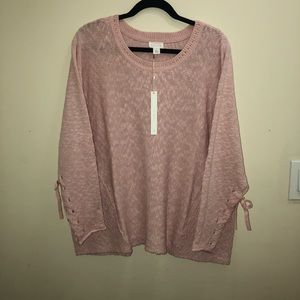Caslon Mix Stitch Tie Sleeve Sweater (plus size)